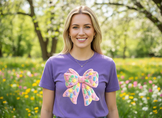 Easter Bow Shirt, Women's Faux Yarn Easter Shirt, Cute Bunny Shirt, Family Easter Shirt