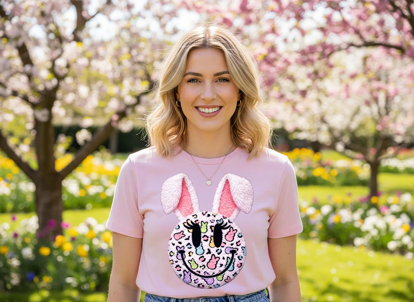 Retro Easter Bunny Shirt, Women's Faux Yarn Easter Shirt, Cute Bunny Shirt, Family Easter Shirt